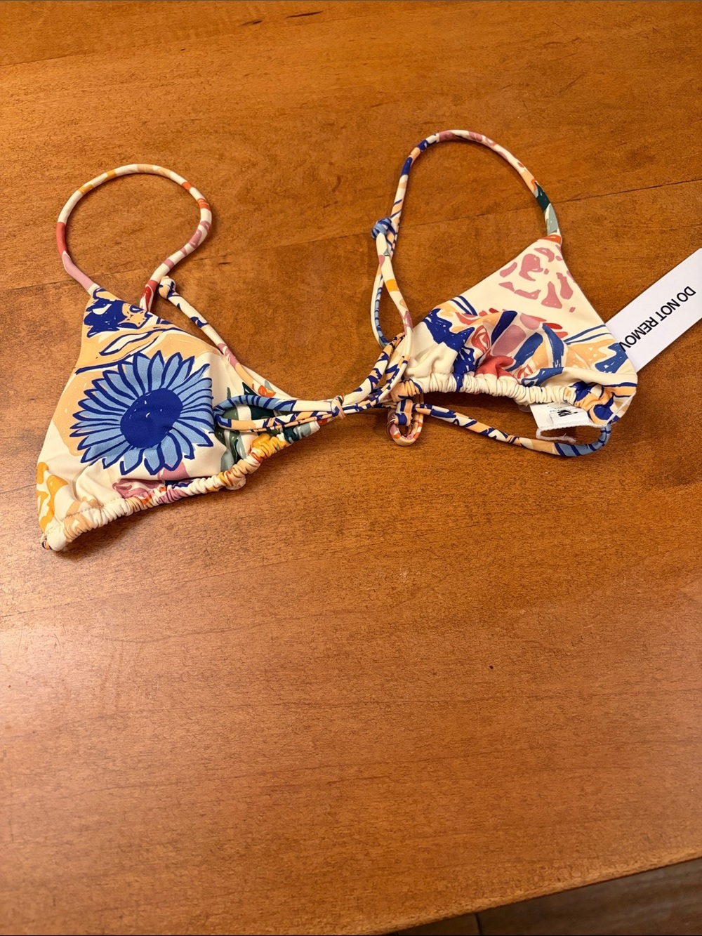 Princess Polly Floral Cream and Blue Triangle Bikini Top